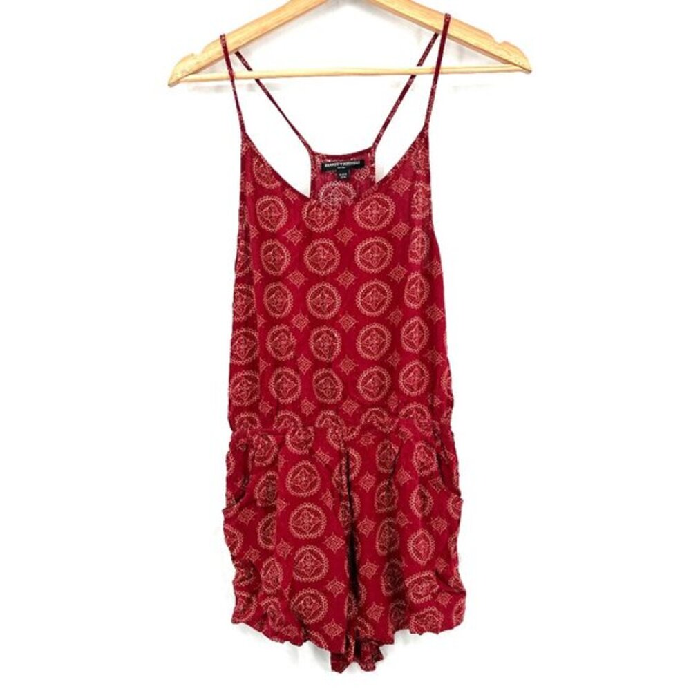 Brandy Melvile mandala boho crepe rayon shorts romper red OS